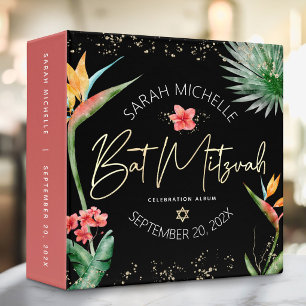 Black Gold Tropical Palm Leaf Bat Mitzvah Keepsake Binder