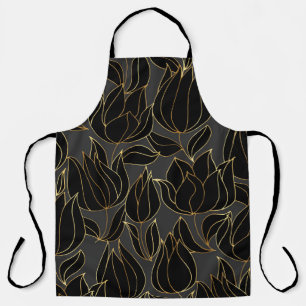 Black Gold Tulips: Luxury Floral Pattern Apron