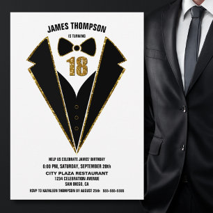 Black Gold Tuxedo 18th Birthday Party Invitation