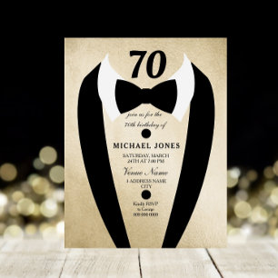 Black Gold Tuxedo Mens 70e anniversaire Invitation