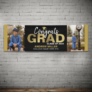 Black & Gold Two Photo Congrats Grad Graduate Banner