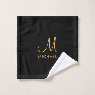 Black & Gold Typography Initial Monogram Template Wash Cloth
