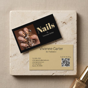 Black Gold Typography Photo Nail Technician Salon Business Card