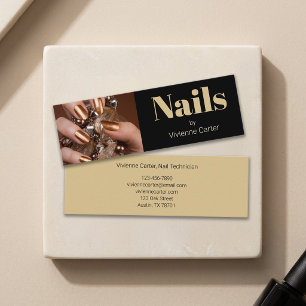 Black Gold Typography Photo Nail Technician Salon Mini Business Card