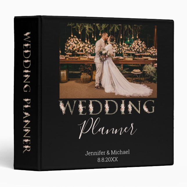 black gold typography photo wedding planner    binder (Front/Spine)
