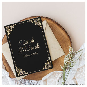 Black Gold Umrah Mubarak Islamic Greeting Card