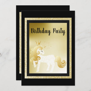 Black Gold Unicorn Birthday Party Invitation