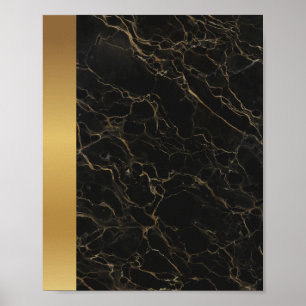 Black Gold Vein Marble Stone / Gold Border Art Poster