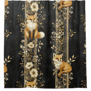 Black Gold Victorian Fox Botanical Pattern