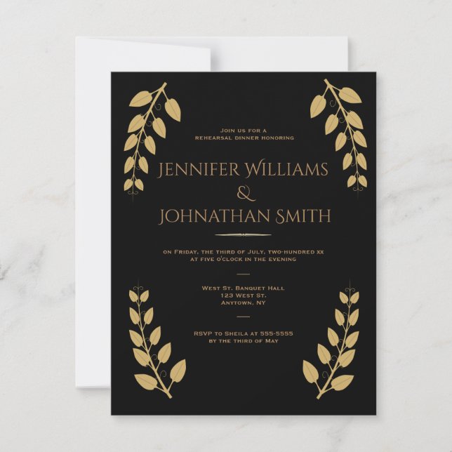 Black & gold vines dinner invitations (Front)