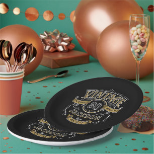 Black & Gold Vintage Aged To Perfection Birthday Paper Plate