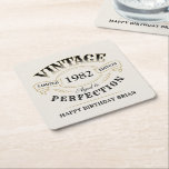 Black Gold Vintage Aged To Perfection birthday Square Paper Coaster<br><div class="desc">Black gold and beige fun vintage aged to perfection adult birthday gift idea for men,  great for any age birthday celebration,  or other occasions. Custom it with your own text.</div>