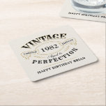 Black Gold Vintage Aged To Perfection birthday Square Paper Coaster<br><div class="desc">Black gold and beige fun vintage aged to perfection adult birthday gift idea for men,  great for any age birthday celebration,  or other occasions. Custom it with your own text.</div>