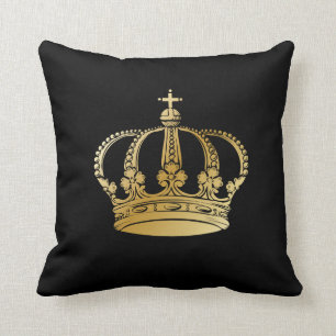 Black Gold Vintage Crown Throw Pillow