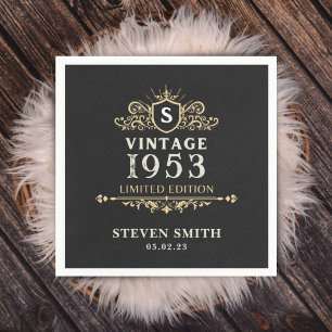 Black Gold Vintage Custom Year 1953 70th Birthday  Napkin
