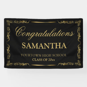 Black Gold Vintage Elegant Graduation Party Banner