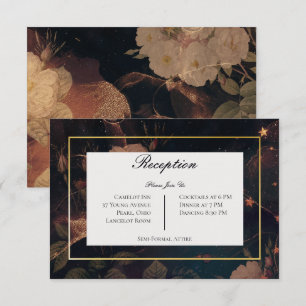 Black & Gold Vintage Glam Floral Reception  Enclosure Card