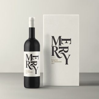 Black & gold vintage merry chritsmas favour gift wine label