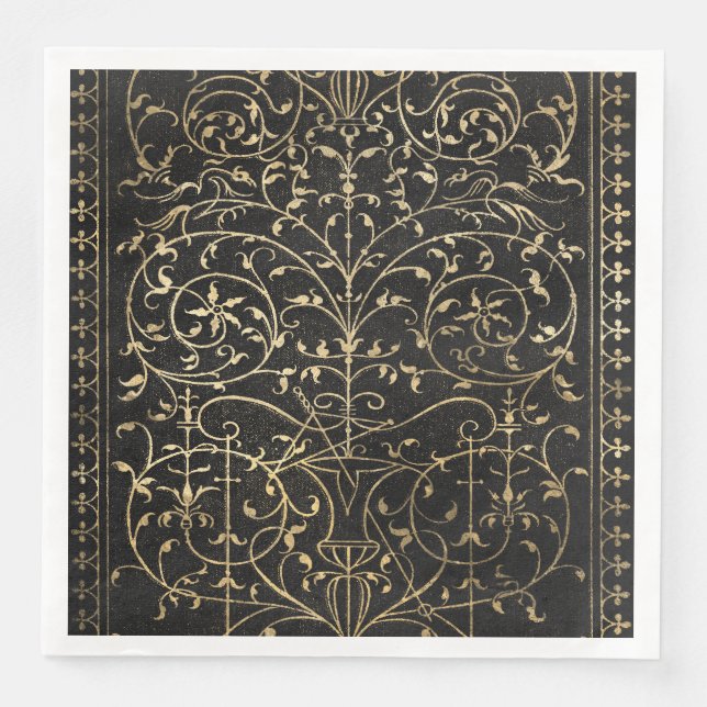 Black gold Vintage Ornate Gold Napkin (Front)