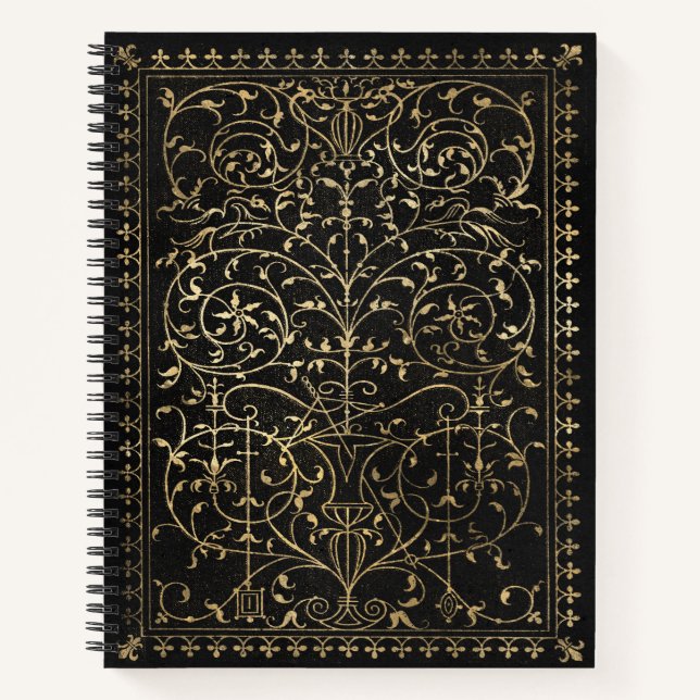Black Gold Vintage Ornate Gold Notebook (Front)