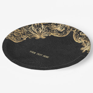 Black gold Vintage Ornate Gold Paper Plate