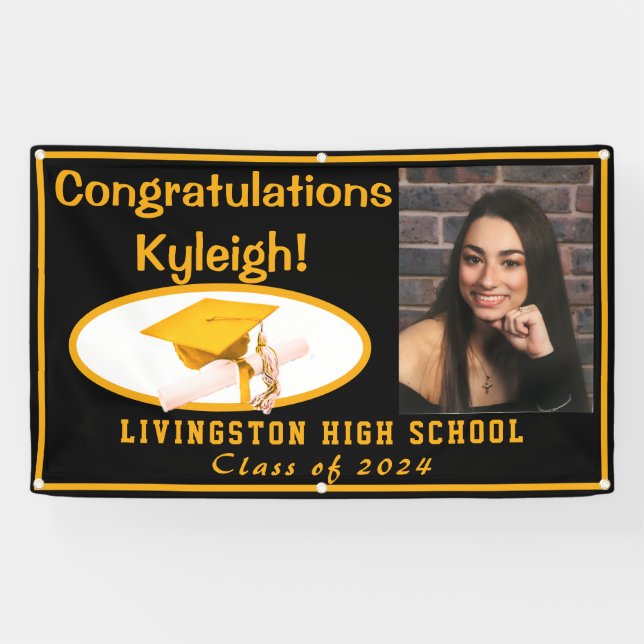 Black & Gold Vinyl Graduation Photo Banner (Horizontal)