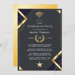 Black & Gold Virtual Graduation Party Certificate Invitation