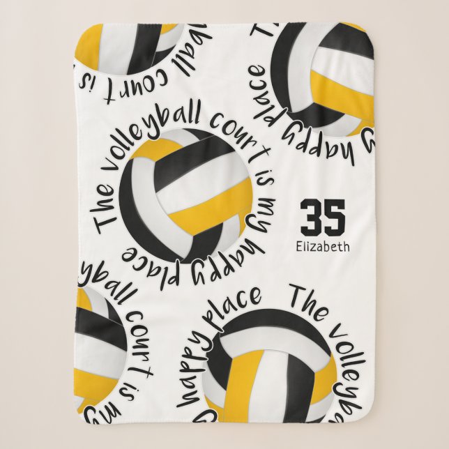 black gold volleyball court happy place typography sherpa blanket (Front)