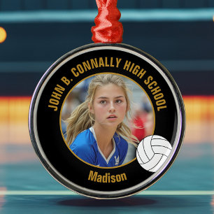 Black Gold Volleyball Player Photo Christmas Metal Ornament
