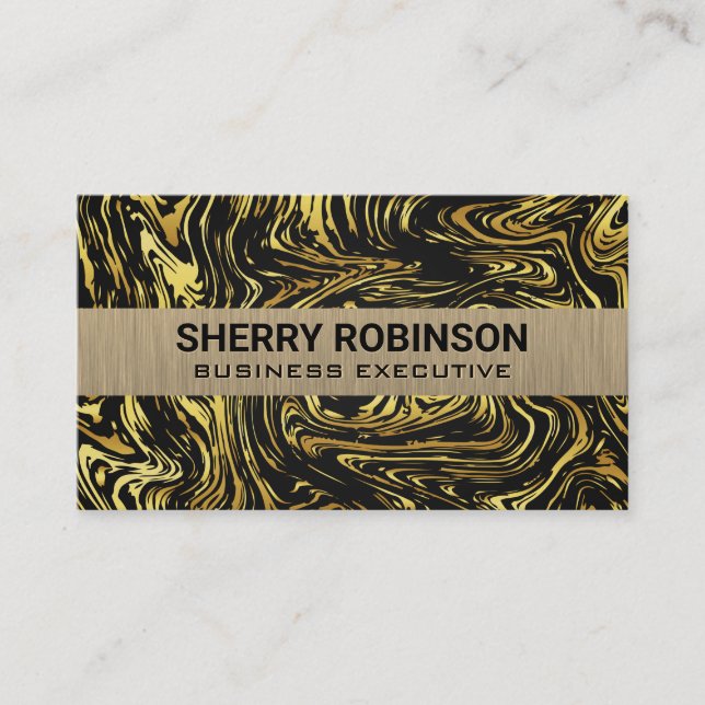 Black Gold Warped Marble Backdrop Business Card (Front)