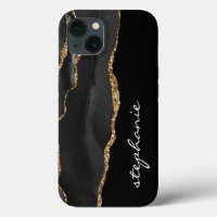Black Gold Watercolor Agate Personalized