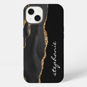 Black Gold Watercolor Agate Personalized iPhone 13 Case