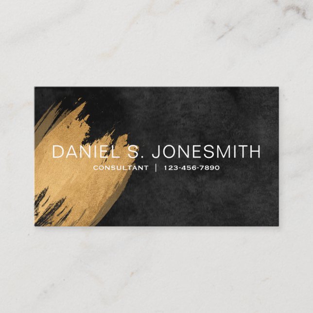 Black Gold Watercolor Brush Stroke Business Card (Front)