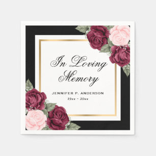Black Gold Watercolor Floral Memory Funeral Napkin