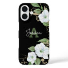 Black Gold Watercolor Floral Monogram Script Chic