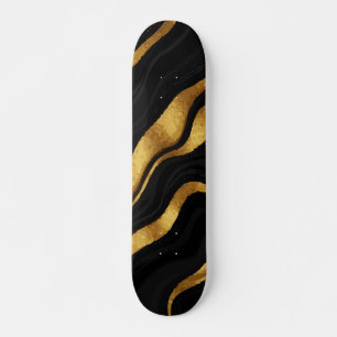Black & Gold Wave Abstract Design Skateboard