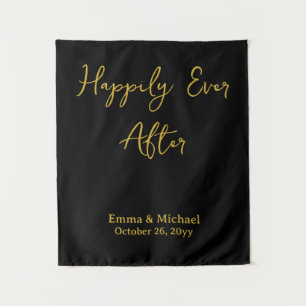 Black & Gold Wedding Banner Personalized Reception Tapestry