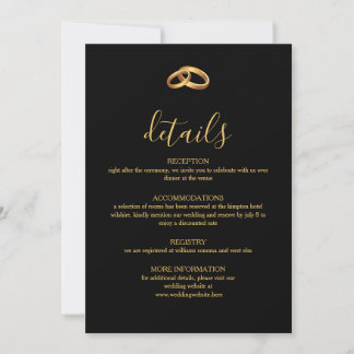 Black Gold Wedding Details Card