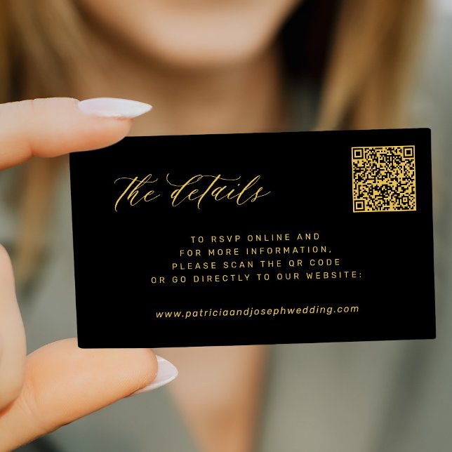Black gold wedding details website QR code Enclosure Card (Creator Uploaded)