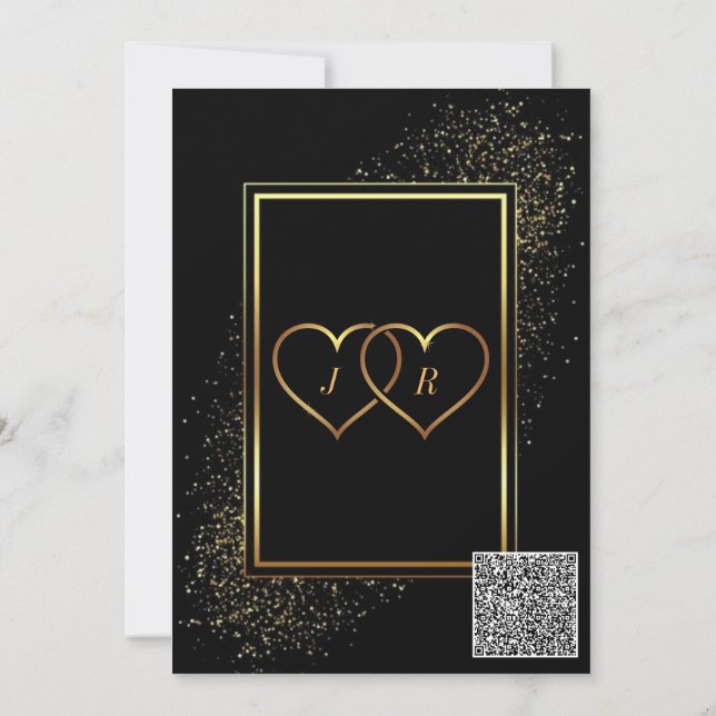 Black Gold Wedding Invitation with QR Code (Back)