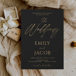 Black Gold Wedding Modern Typography Script Invita
