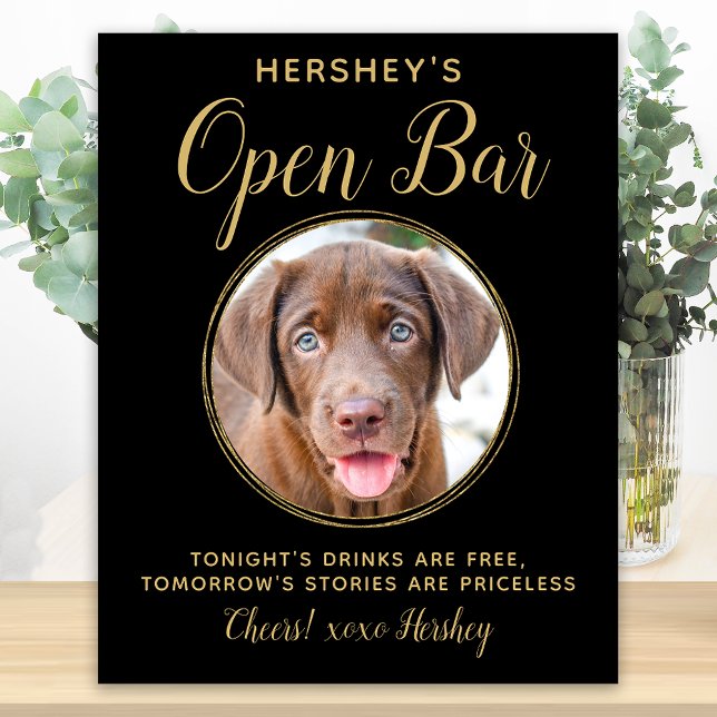 Black Gold Wedding Open Bar Custom Pet Dog Photo Poster (Creator Uploaded)