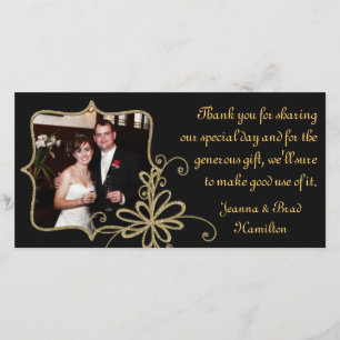Black & Gold Wedding Photo Thank You Card