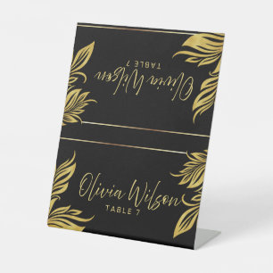 Black & Gold Wedding Place Card – Elegant Luxury L Pedestal Sign