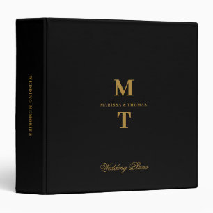 Black & Gold Wedding Plans Monogram Planners Binder