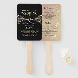 Black Gold Wedding Program Hand Fan