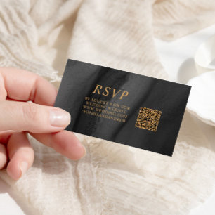 Black & Gold Wedding QR Code RSVP Enclosure Card