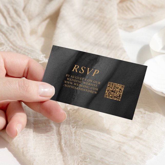 Black & Gold Wedding QR Code RSVP Enclosure Card (Creator Uploaded)