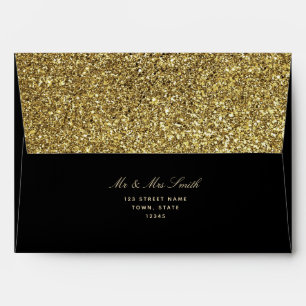 Black Gold Wedding Return Address Envelope