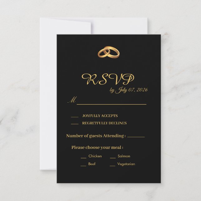Black Gold Wedding RSVP Card (Front)